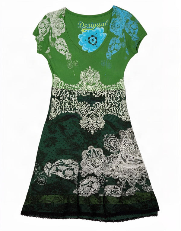 Damska sukienka t-shirtowa Desigual z grafiką UK 20 2XL Zielona wiskoza Paisley