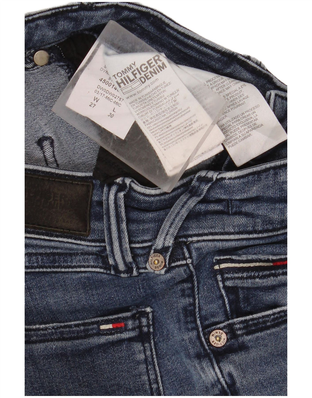 Damskie dżinsy rurki TOMMY HILFIGER Sophie z niską talią W27 L30 Niebieska bawełna