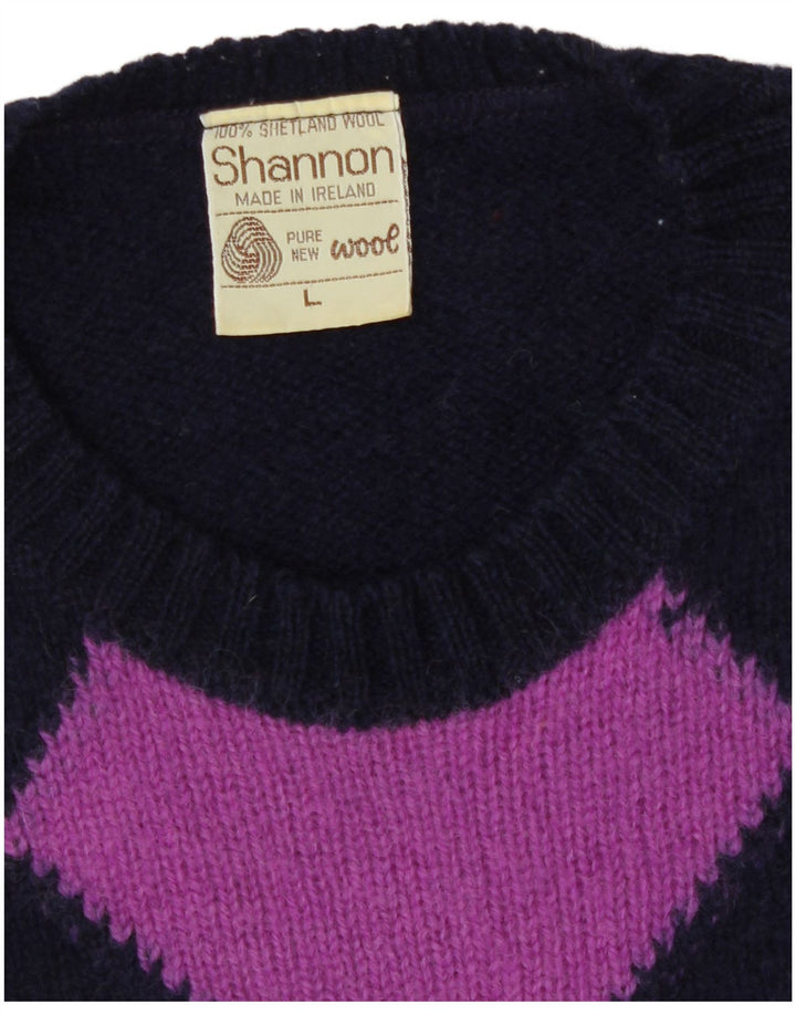 Shannon Męski sweter z okrągłym dekoltem, duży granatowy Argyle/Diament