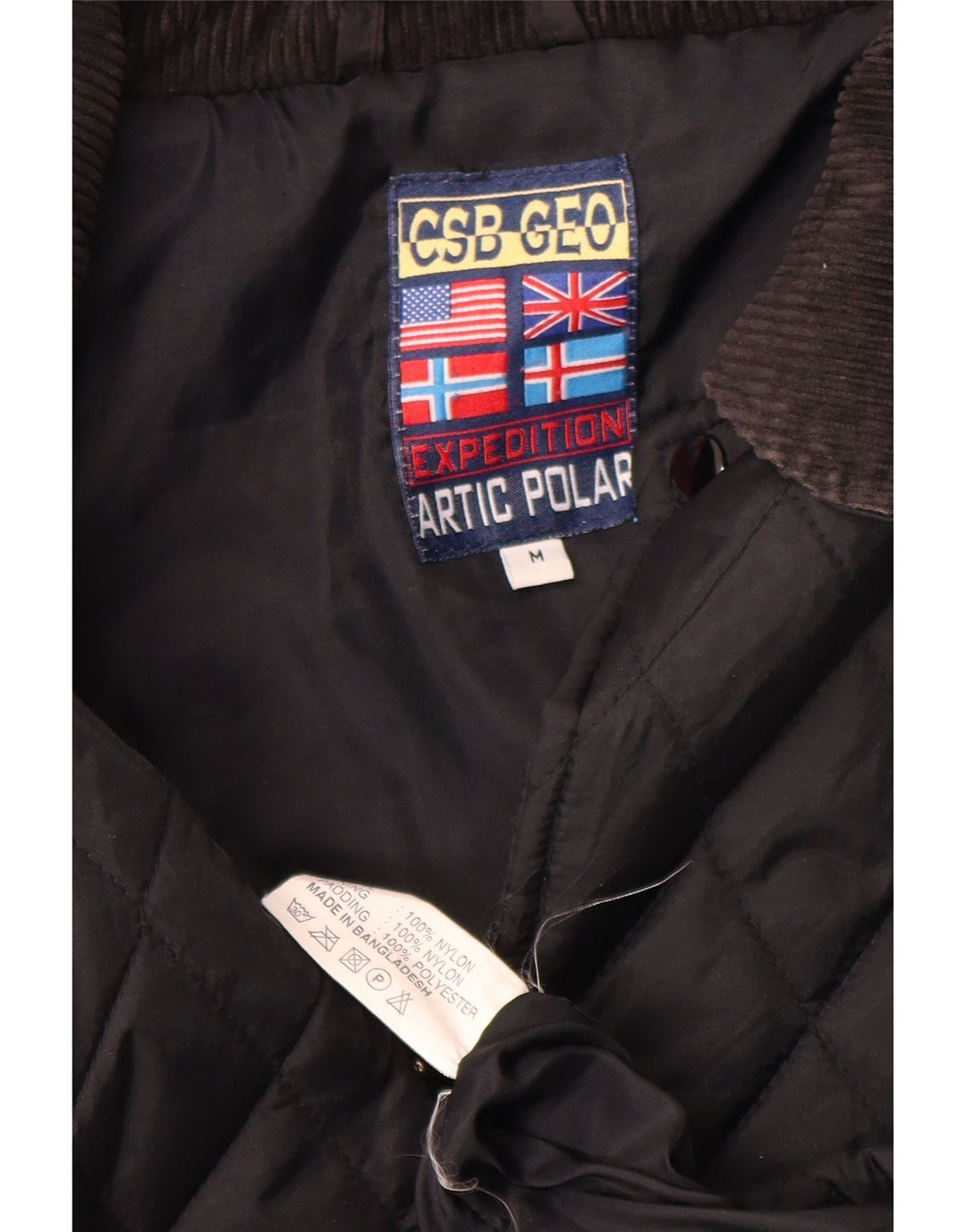 Vintage męska pikowana kurtka UK 38, średni czarny nylon