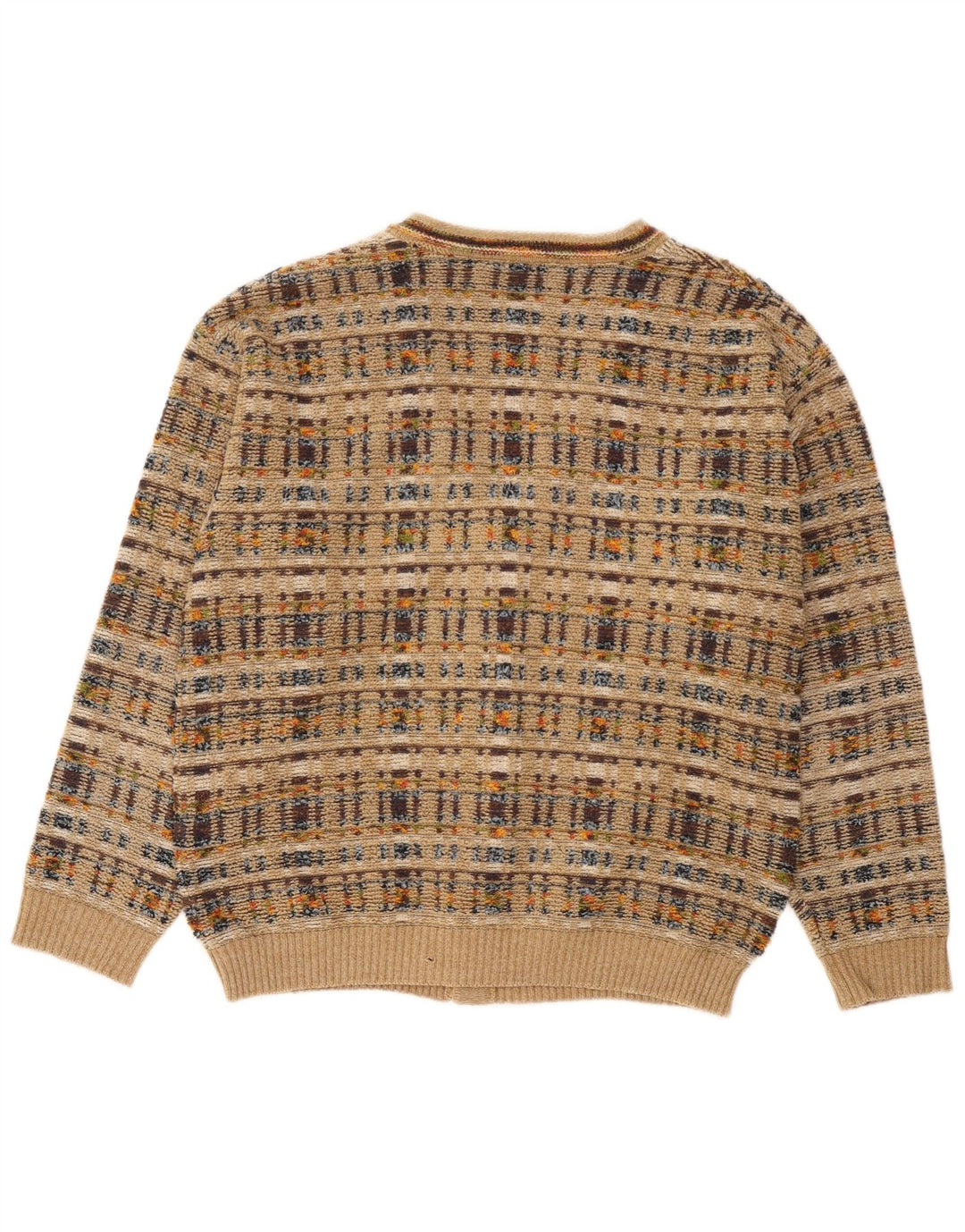 Vintage męski sweter rozpinany w dużą beżową kratkę
