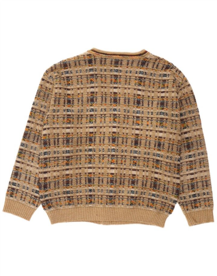 Vintage męski sweter rozpinany w dużą beżową kratkę