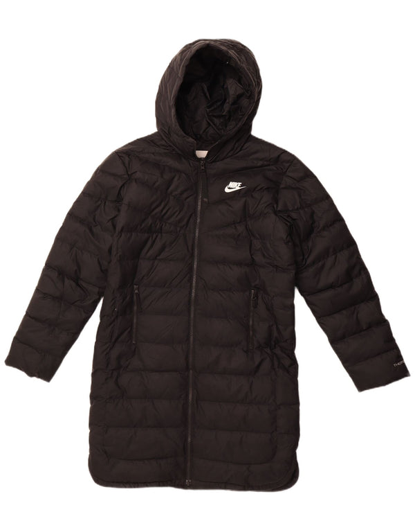 Damski płaszcz z kapturem i luźną wyściółką Nike Therma-Fit UK 6 XS, czarny poliester