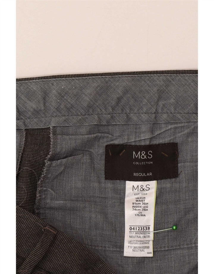 Męskie spodnie garniturowe Marks & Spencer W36 L29, szary poliester w kratę