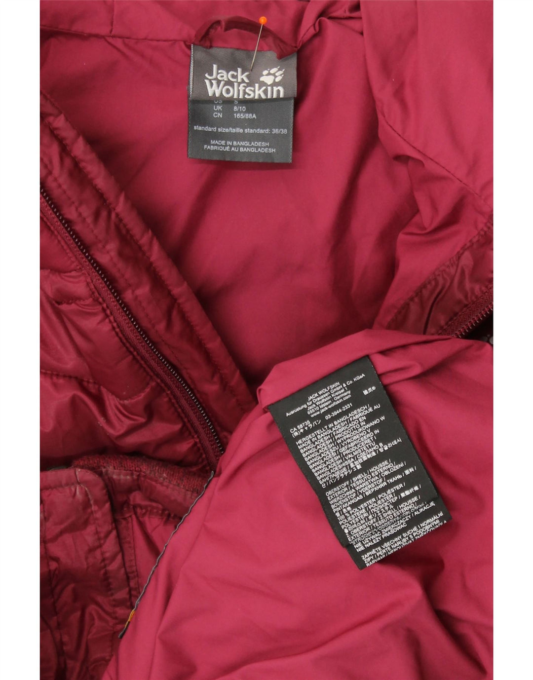 Damska ocieplana kurtka JACK WOLFSKIN UK 8/10 w małych bordowych blokach kolorów