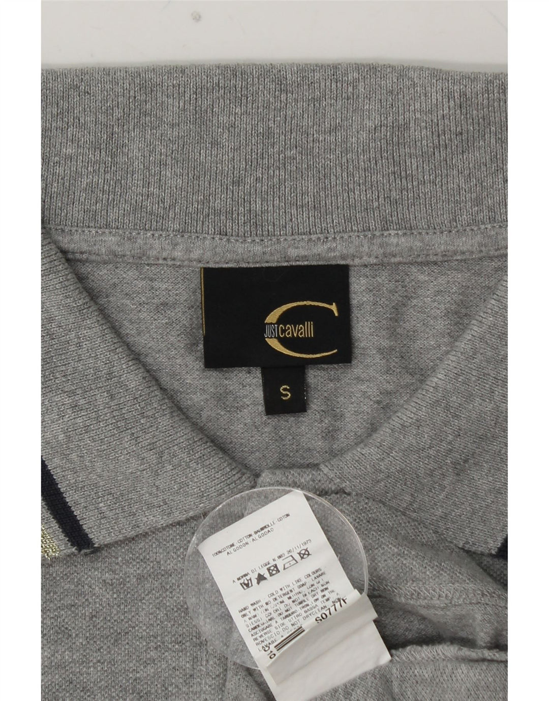 Damska koszulka polo z długim rękawem i grafiką JUST CAVALLI UK 10, mała, szara bawełna