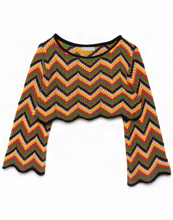 Damska bluzka oversize Zara Crop Top UK 10 Small Wielobarwny Chevron