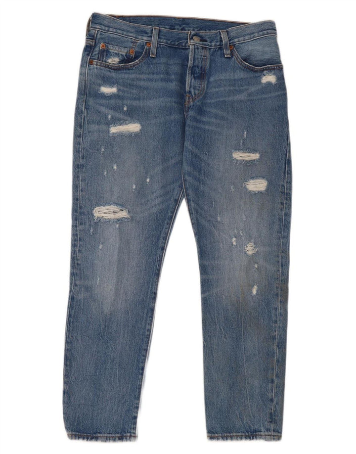 Damskie jeansy Levi's 501 w trudnej sytuacji W28 L32 Niebieska bawełna