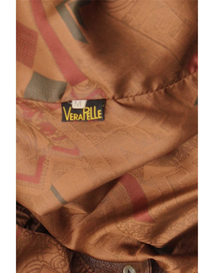 Vintage damska kurtka skórzana oversize UK 14 w kolorze średniego brązu