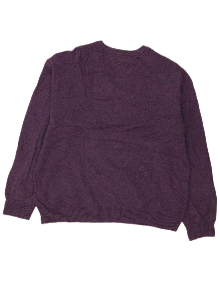 Marks & Spencer Męski sweter z dekoltem w kształcie litery V, XL, fioletowa wełna