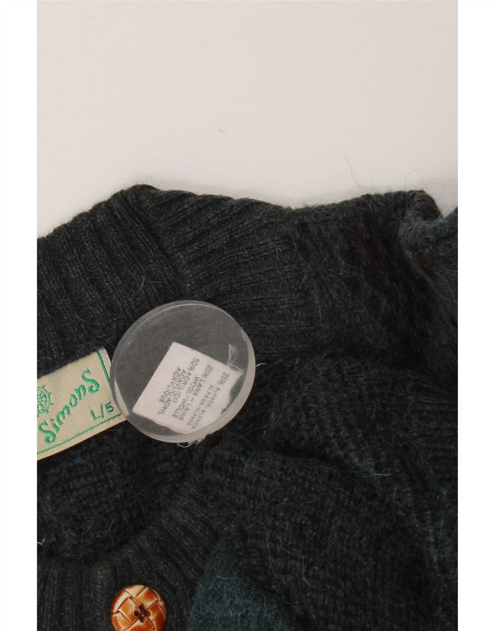 Vintage męski sweter rozpinany, duży, niebieski Argyle/diamentowa wełna z alpaki