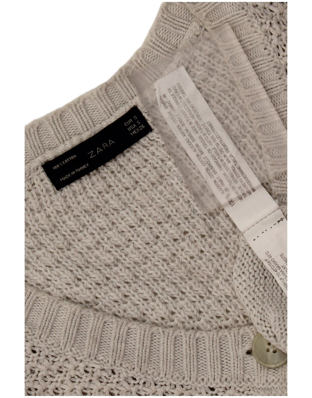 Damski sweter rozpinany z rękawem 3/4 Zara UK 10, mały, szary, bawełniany