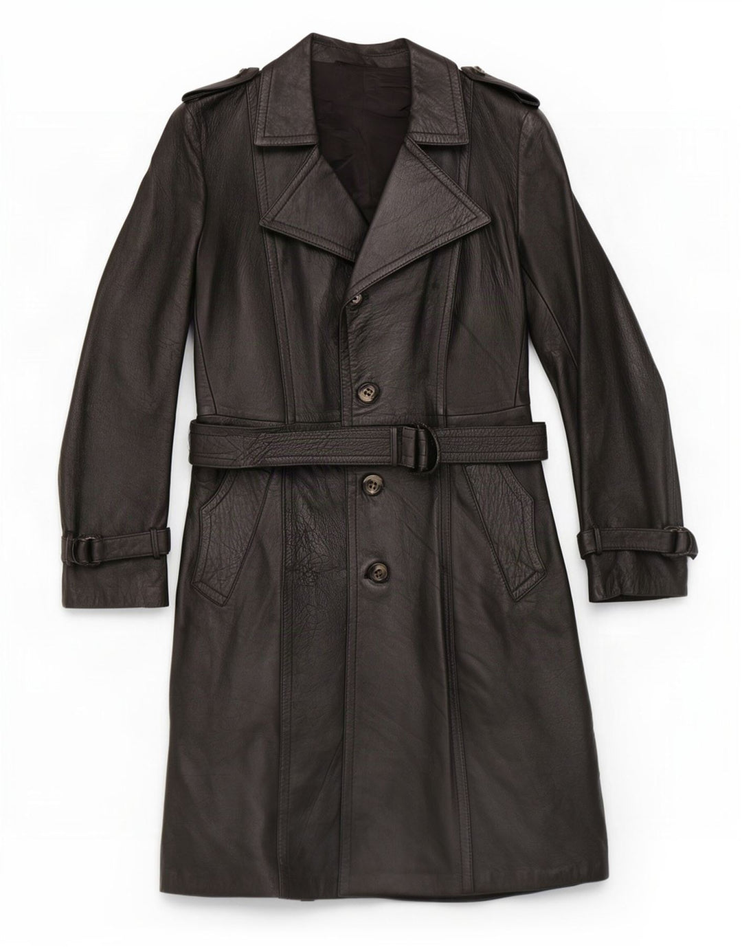 Vintage męski skórzany trencz IT 46 Small Black