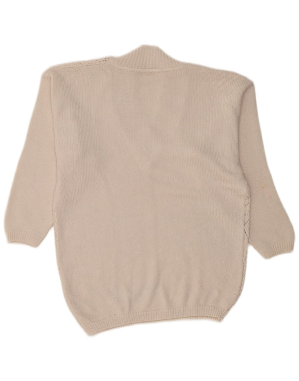 Sweter damski VINTAGE z dekoltem w kształcie litery V, UK 14, średni, złamanej bieli, bawełniany