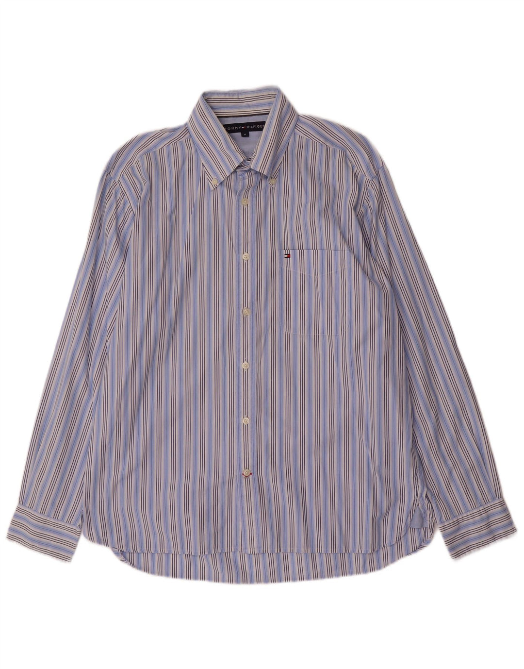 TOMMY HILFIGER Mens Shirt Medium Blue Striped Cotton