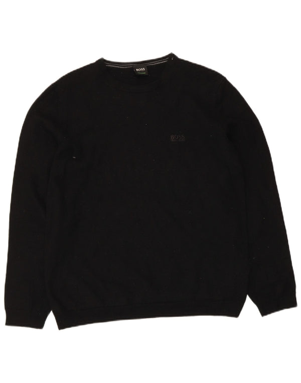 Sweter damski Hugo Boss z dekoltem w łódkę UK 14, duży, czarny z dziewiczej wełny