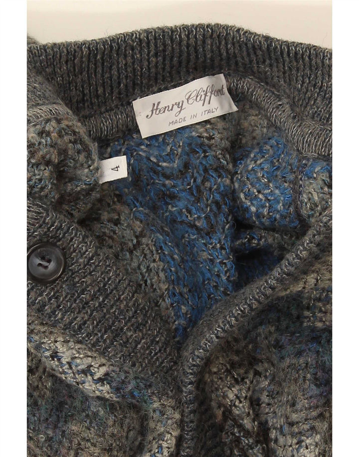 Vintage męski sweter rozpinany, duży szary jodełka