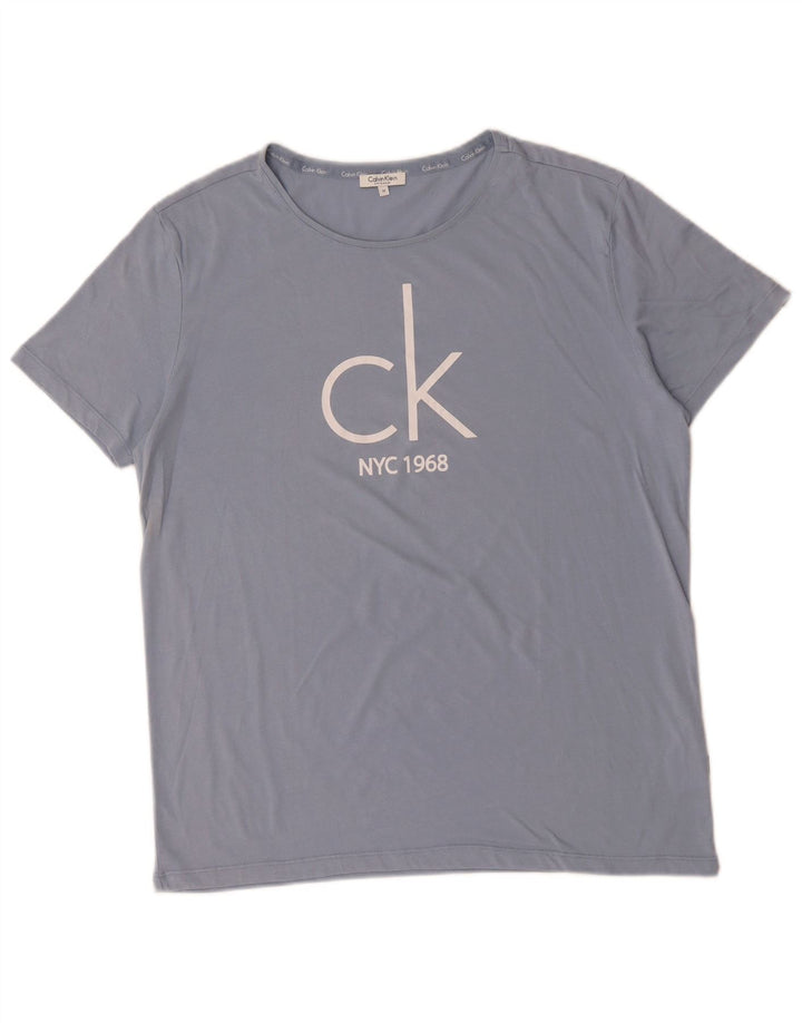 Męski T-shirt CALVIN KLEIN z grafiką, średni niebieski, bawełniany