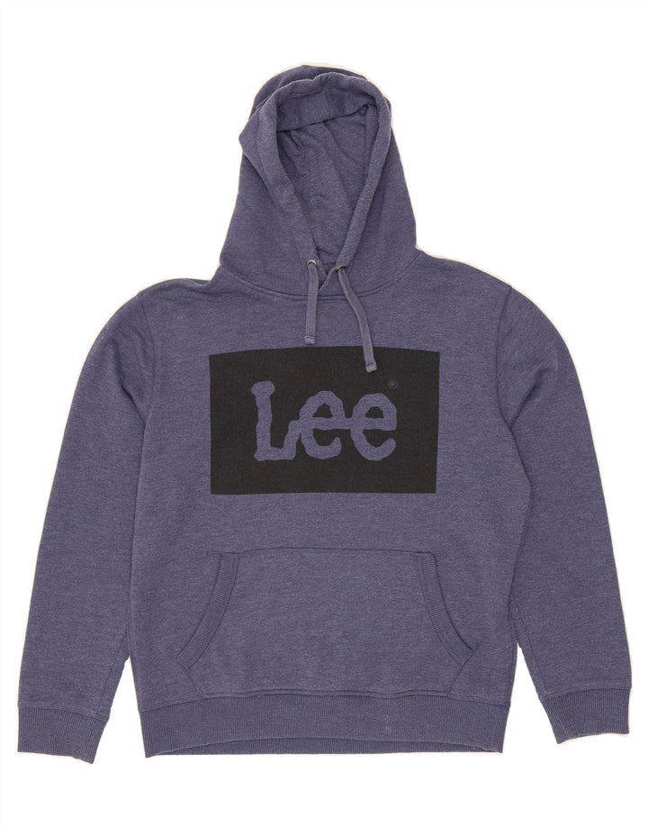 LEE Mens Graphic Hoodie Jumper Medium Navy Blue Cotton Vintage Lee and Second-Hand Lee from Messina Hembry 