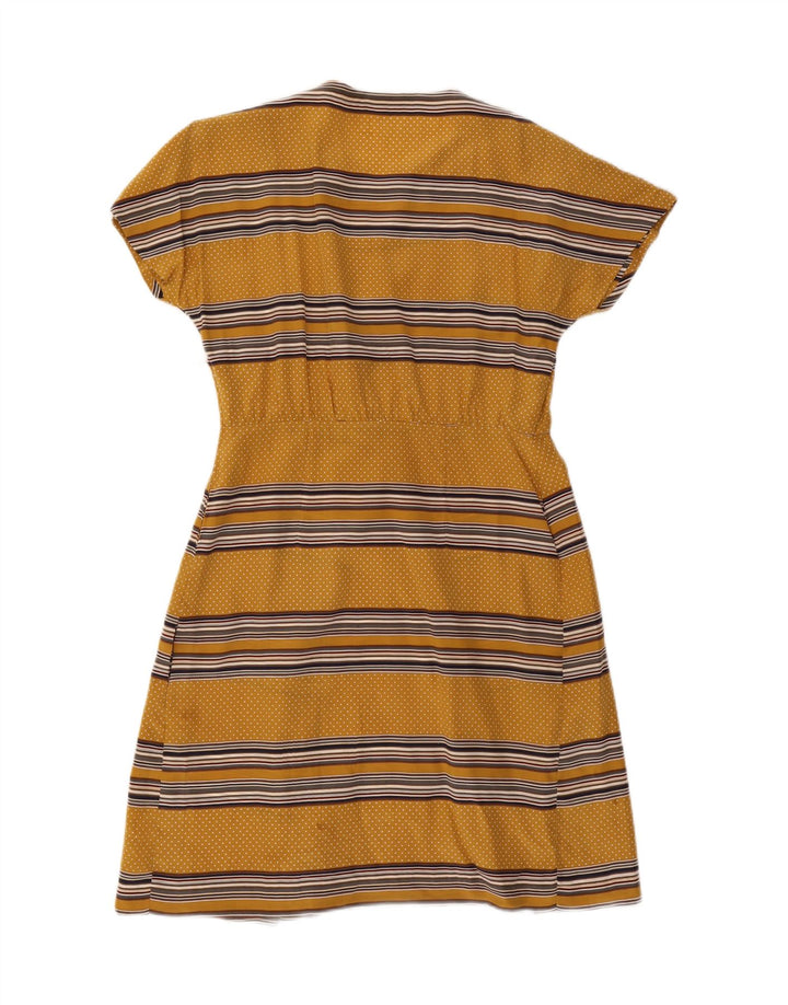 VINTAGE Womens A-Line Dress UK 14 Medium Yellow Striped Vintage Vintage and Second-Hand Vintage from Messina Hembry 