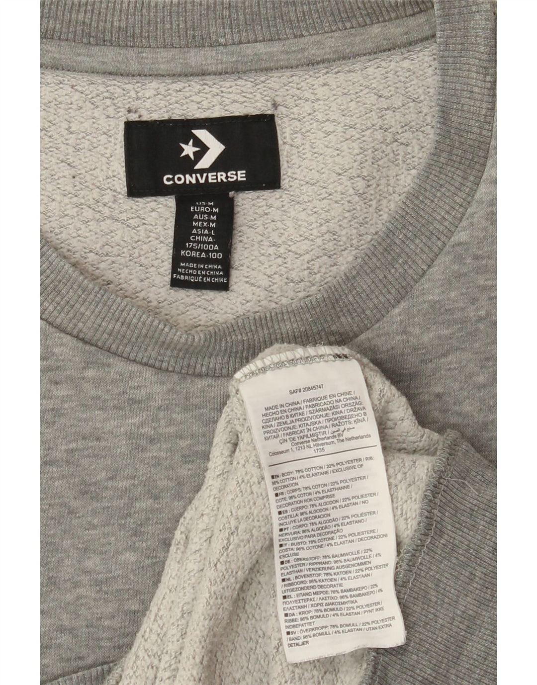 CONVERSE Męski sweter bluzowy, średnioszary, bawełniany