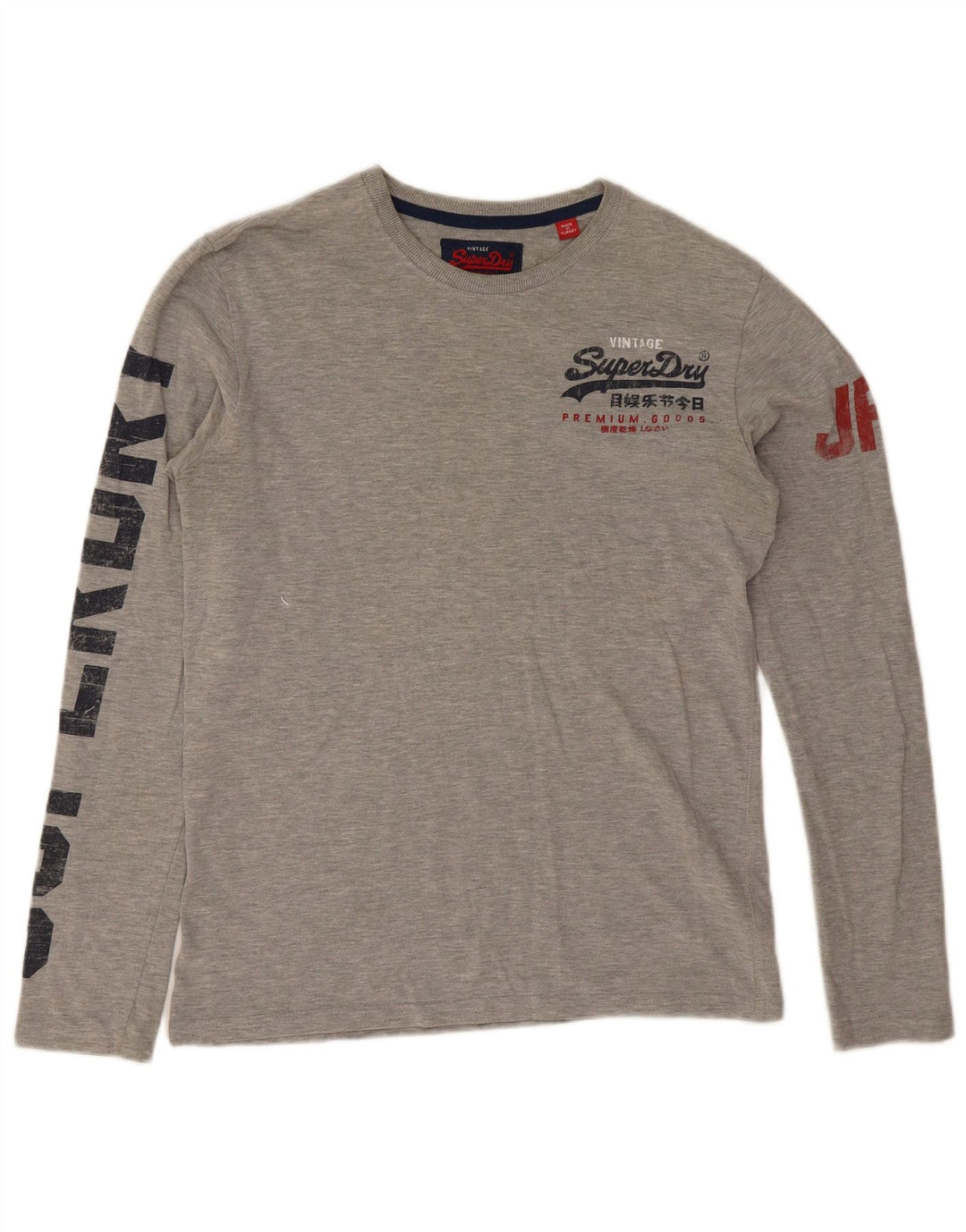 Męski graficzny top Superdry z długim rękawem, średnioszary, bawełniany w cętki