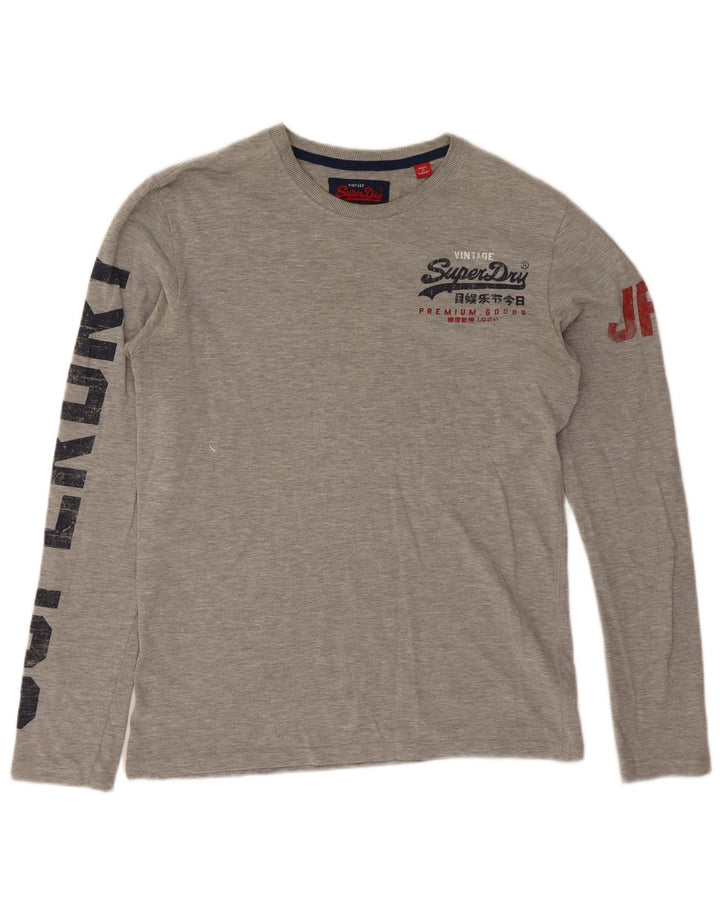 Męski graficzny top Superdry z długim rękawem, średnioszary, bawełniany w cętki