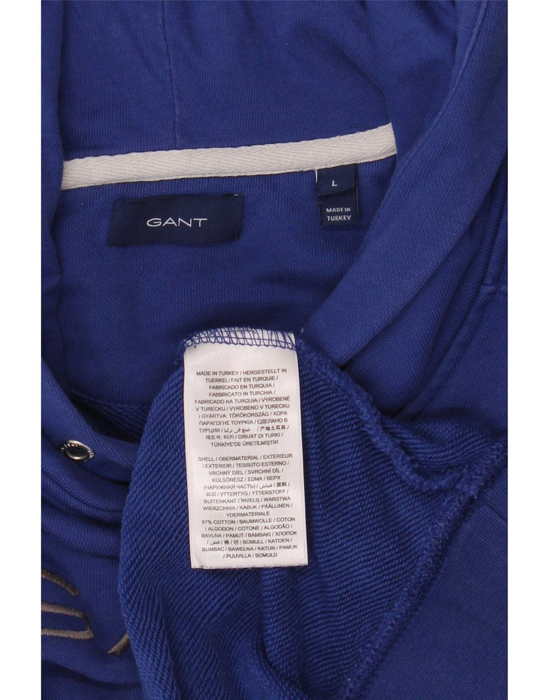 Męski sweter z kapturem i grafiką Gant, duży, niebieski, bawełniany