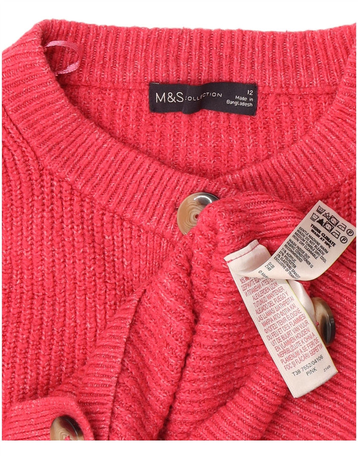 Marks & Spencer Damski sweter typu Crop Cardigan UK 12 Średni Różowy Akryl