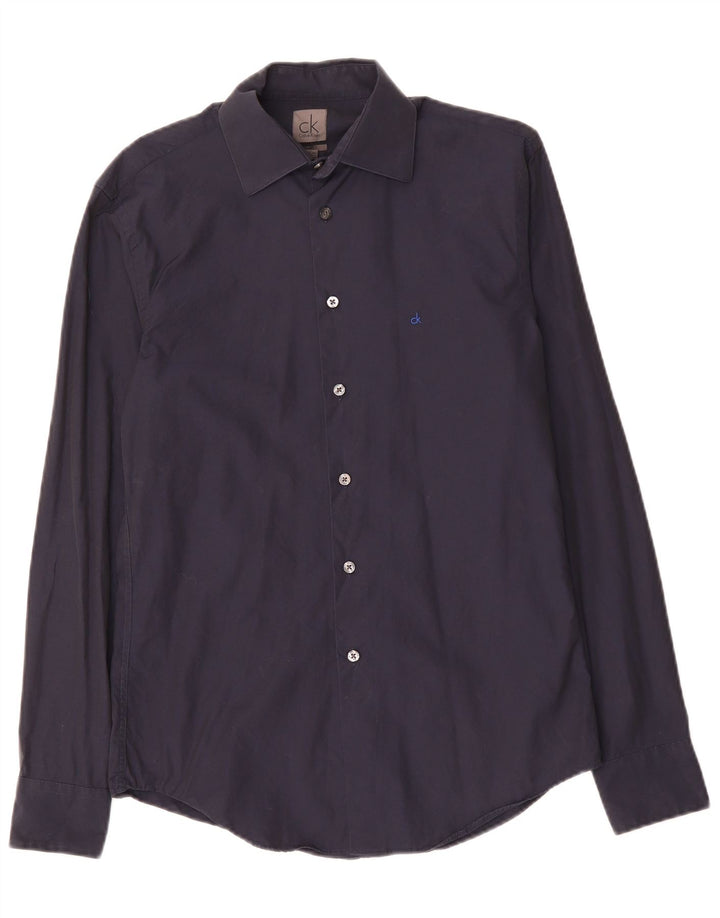 CALVIN KLEIN Męska koszula slim fit, mała, granatowa, bawełniana