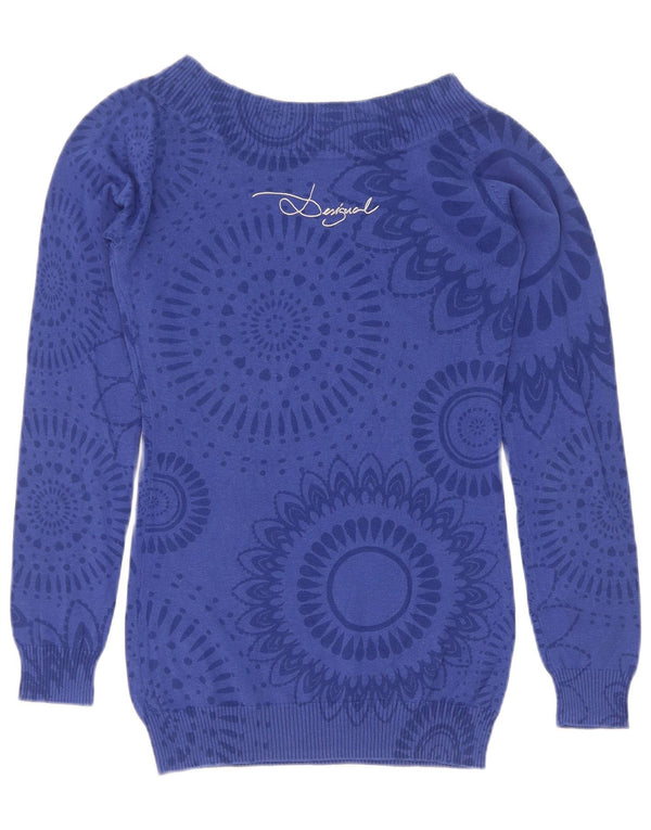 Damski sweter Desigual z dekoltem w łódkę UK 8 Small Granatowy Paisley