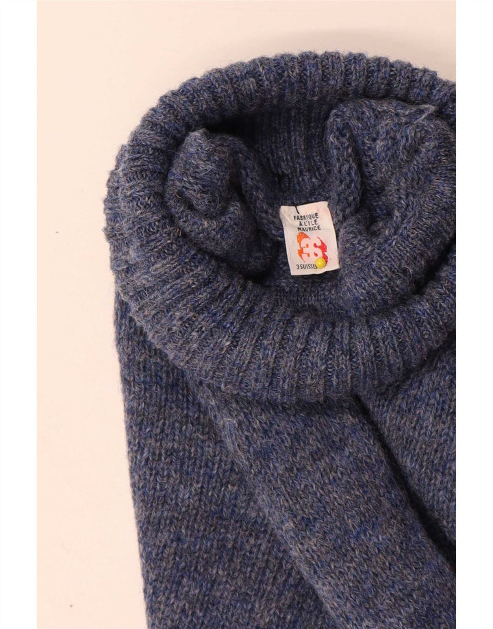 Vintage męski sweter z wywijanym dekoltem, mały niebieski, nowy wełniany