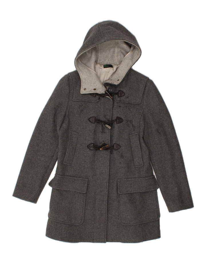 BENETTON Womens Hooded Duffle Coat IT 42 Medium Grey Wool Vintage Benetton and Second-Hand Benetton from Messina Hembry 