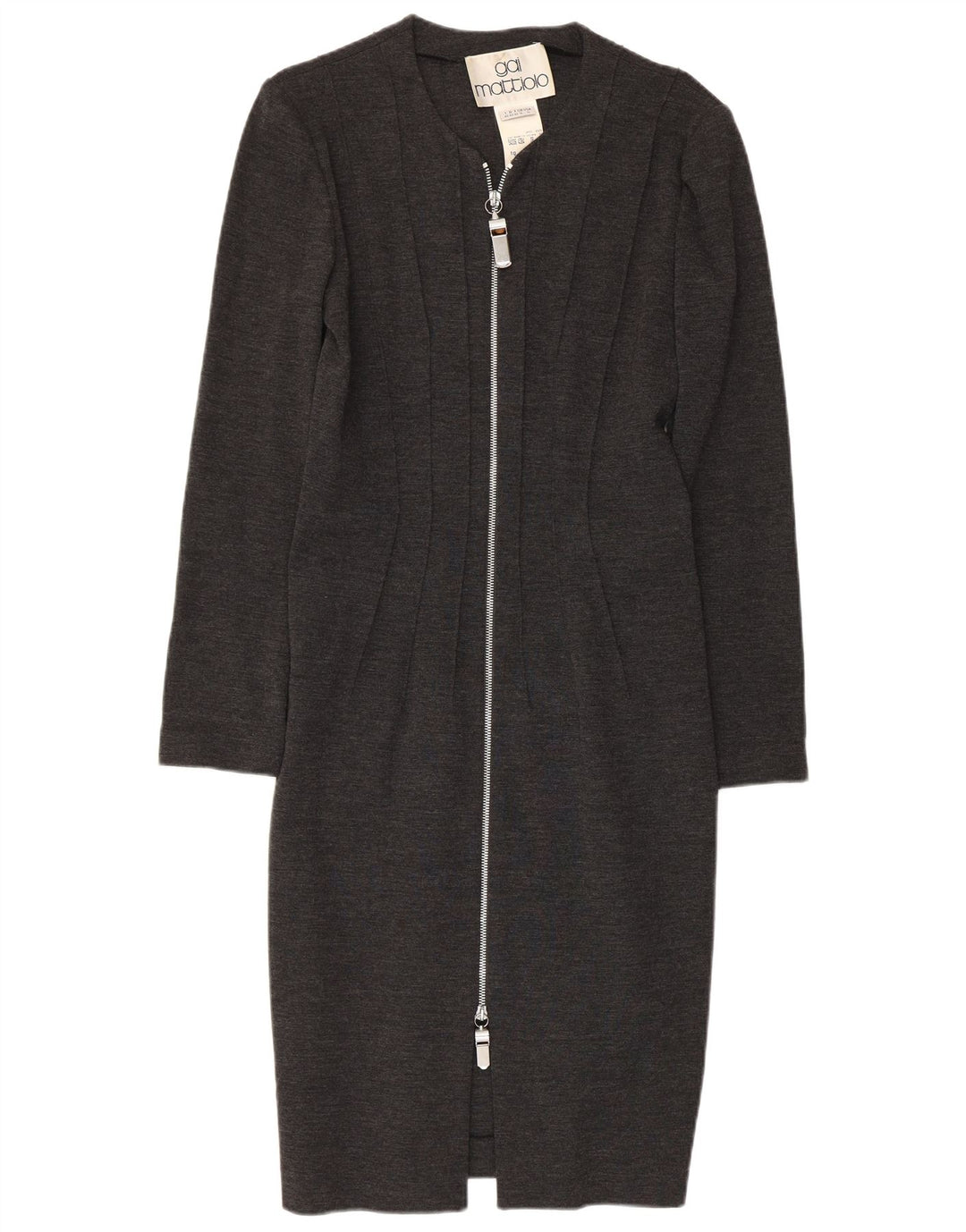 GAI MATTIOLO Damska obcisła sukienka z długim rękawem UK 16, duża, szara, dziewicza wełna