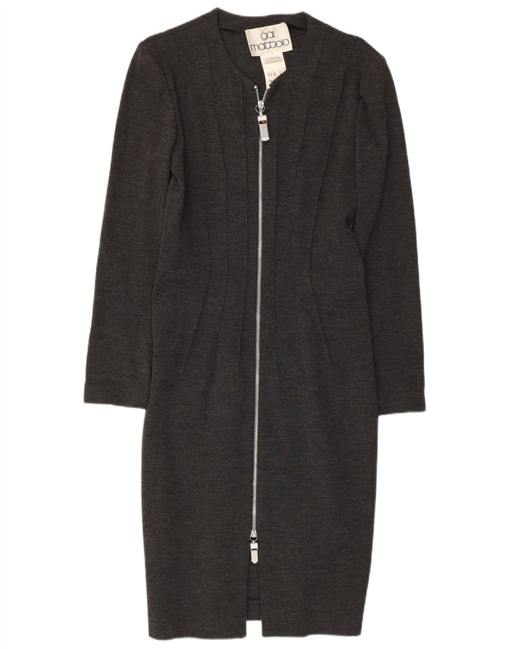 GAI MATTIOLO Damska obcisła sukienka z długim rękawem UK 16, duża, szara, dziewicza wełna