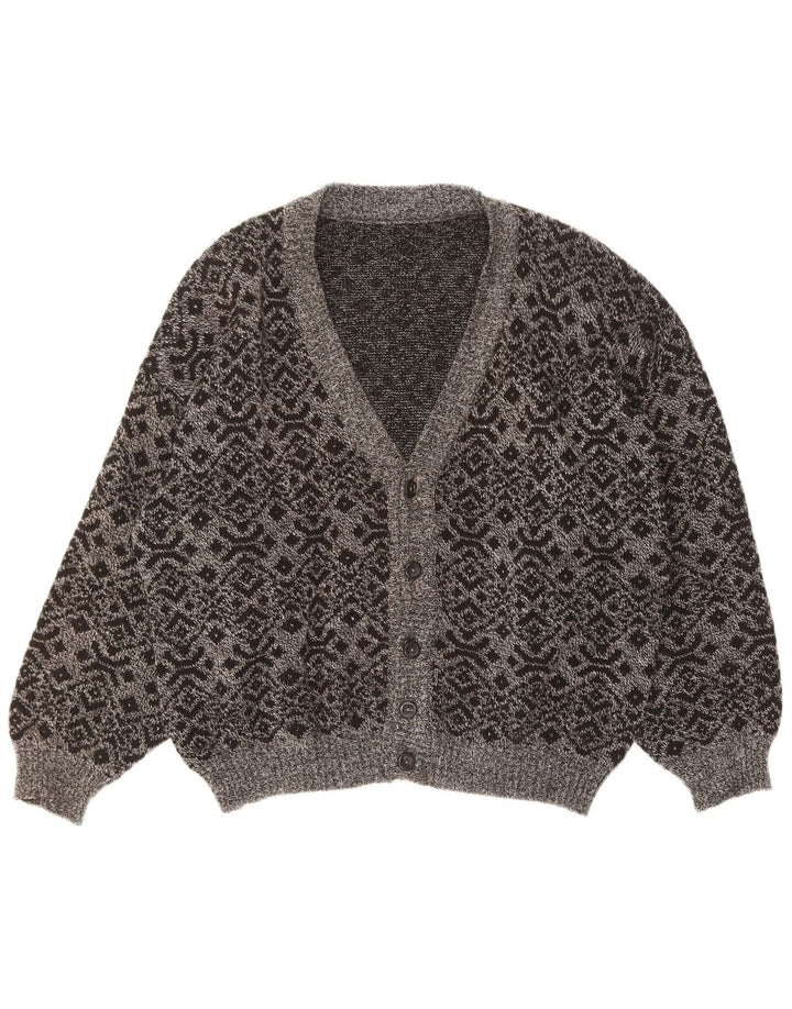 Vintage męski sweter rozpinany, duży, szary, geometryczny