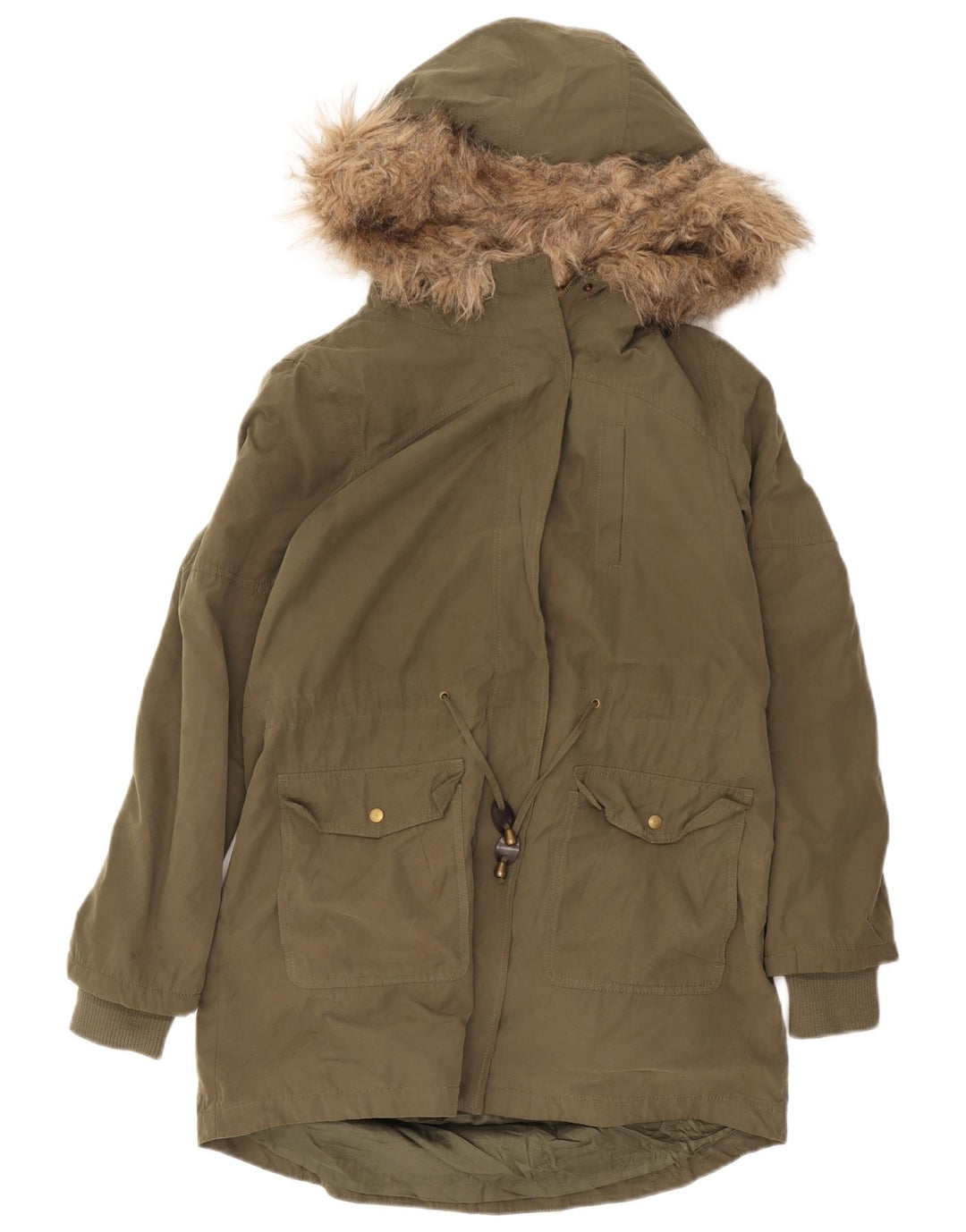 Damska kurtka Sherpa Parka z kapturem Oasis UK 14, średni zielony poliester
