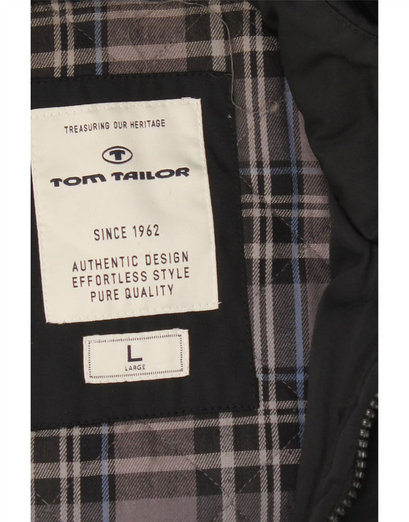 TOM TAILOR Mens Military Hooded Windbreaker Coat UK 40 Large Black Vintage Tom Tailor and Second-Hand Tom Tailor from Messina Hembry 