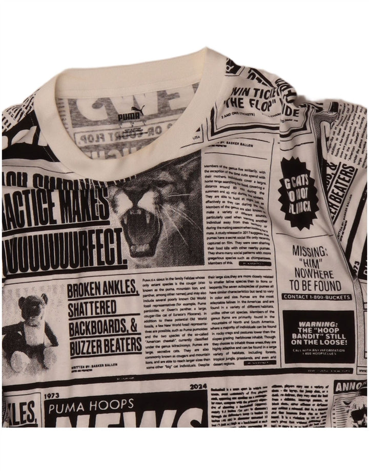 Męski top z grafiką Puma Newspaper z długim rękawem, duży, biały, bawełniany