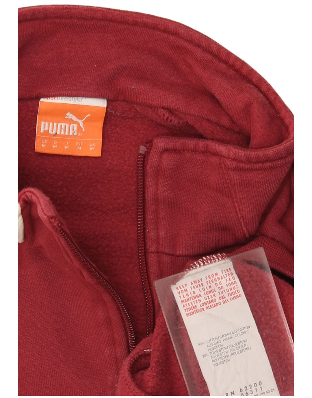 Męska bluza Puma z zamkiem błyskawicznym, średnia, bordowa bawełna