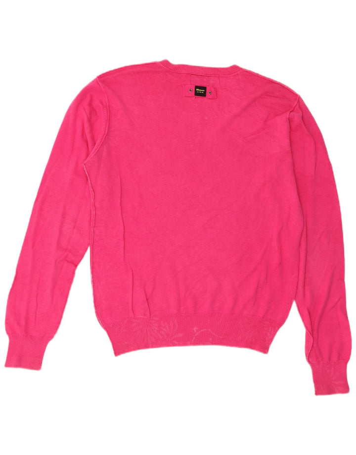 Sweter damski Blauer z dekoltem w kształcie litery V, UK 14, średni różowy bawełniany