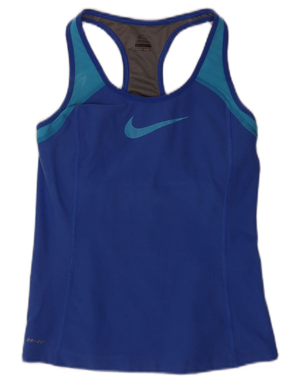 Damska kamizelka Nike Dri Fit Crop Graphic Top UK 14, duża, niebieska sportowa