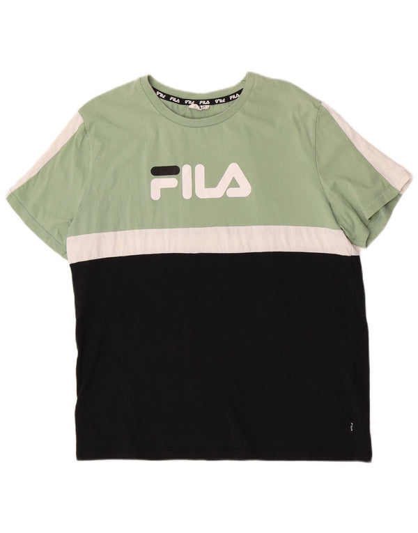 Damska koszulka z grafiką Fila Top UK 18 XL, zielona bawełna z blokami kolorów