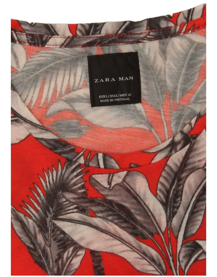 Męski T-shirt Zara, duży, czerwony, w kwiaty