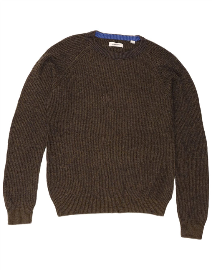 Męski sweter Jack & Jones o regularnym kroju z okrągłym dekoltem, średnio zielony, nakrapiany