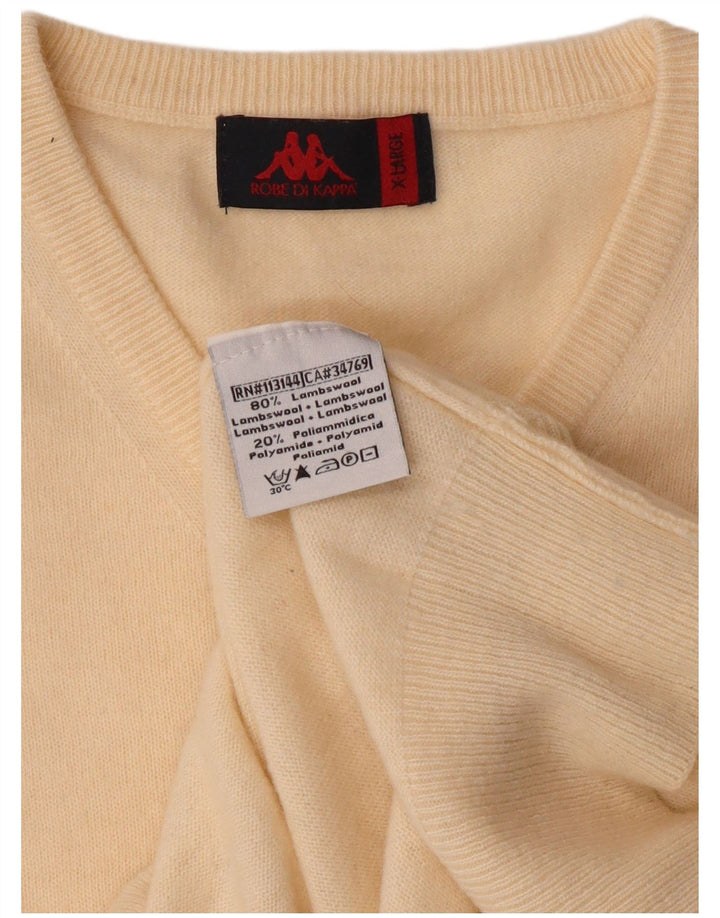 Męski sweter Kappa z dekoltem w kształcie litery V, XL w kolorze złamanej bieli, z owczej wełny