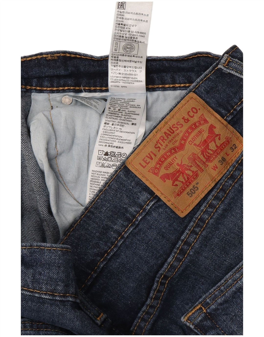 Męskie jeansy LEVI'S 505 Straight W36 L32 Granatowa bawełna