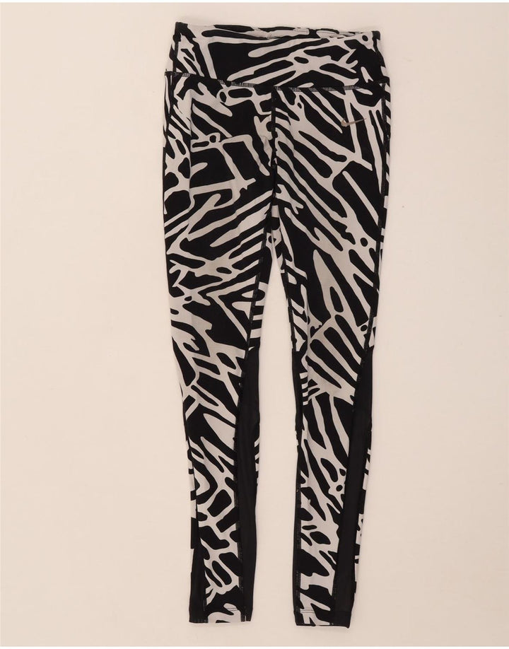Damskie legginsy NIKE Dri Fit z abstrakcyjnym wzorem UK 8, małe, z czarnego nylonu