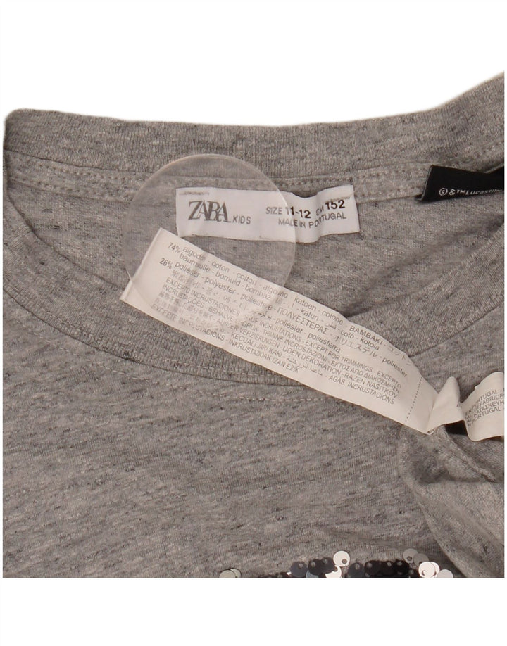 Dziewczęcy graficzny top ZARA z długim rękawem 11-12 lat, szara bawełna