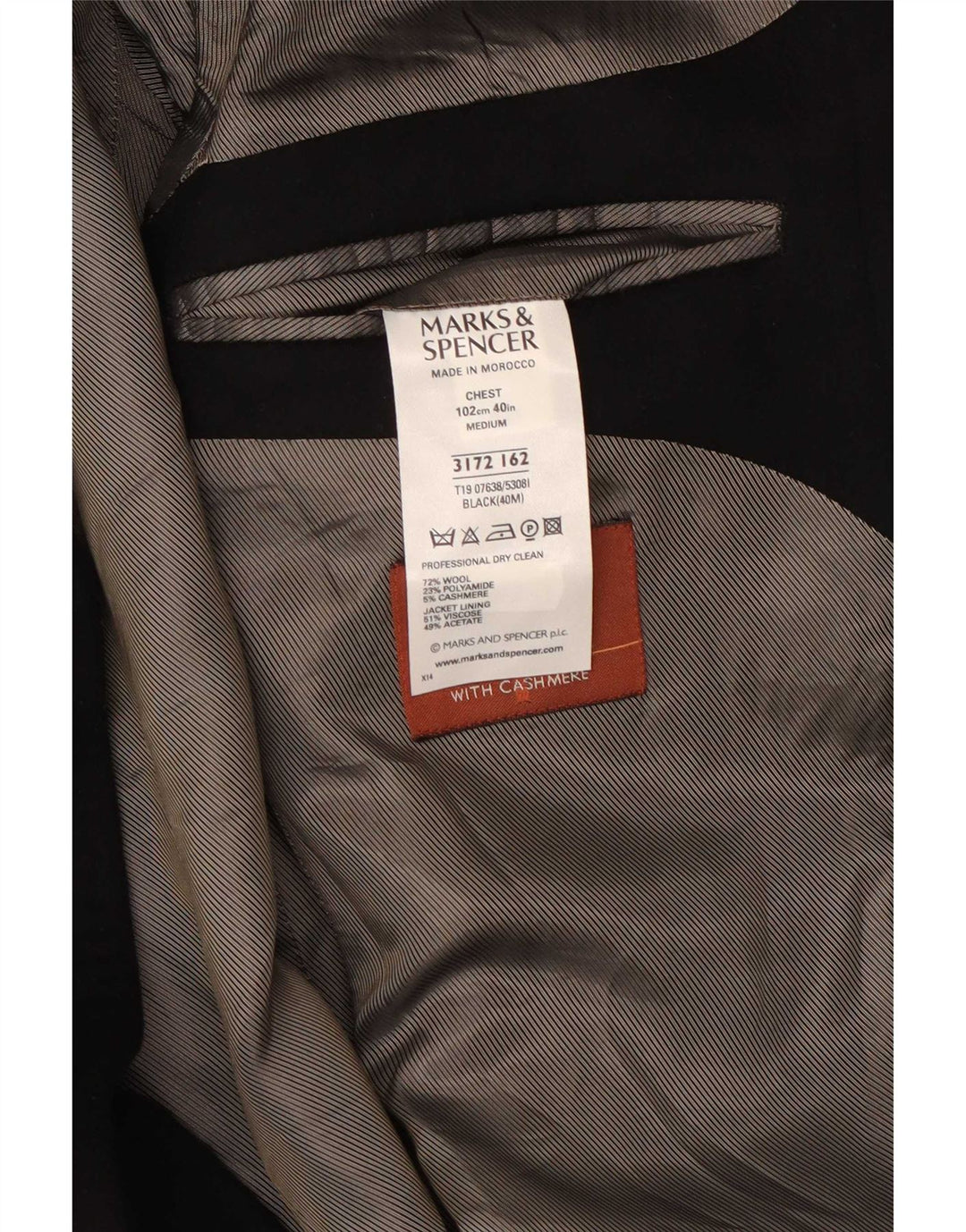 Marks & Spencer Męska marynarka zapinana na 3 guziki UK 38 Średnia czarna wełna